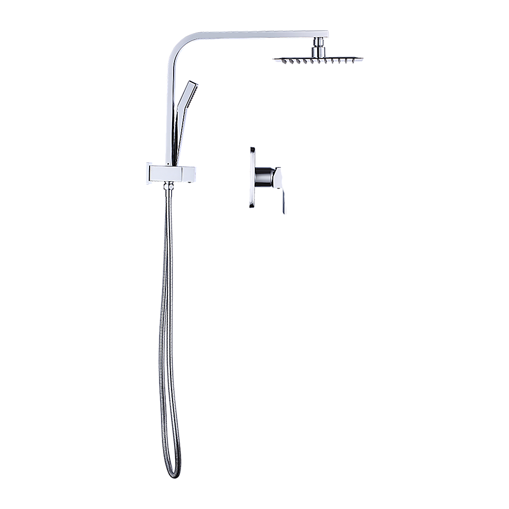 WELS 8" Rain Shower Head Set Square Dual Heads Faucet High Pressure With Mixer 7