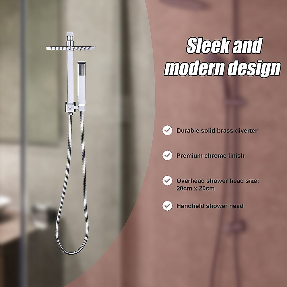 WELS 8" Rain Shower Head Set Square Dual Heads Faucet High Pressure Hand Held 10