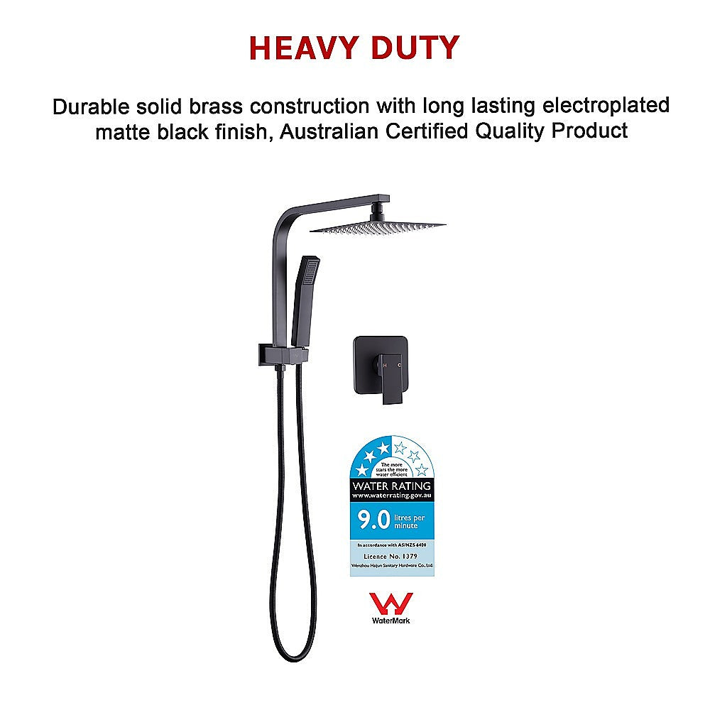 WELS 8" Rain Shower Head Set Square Dual Heads Faucet High Pressure With Mixer 11