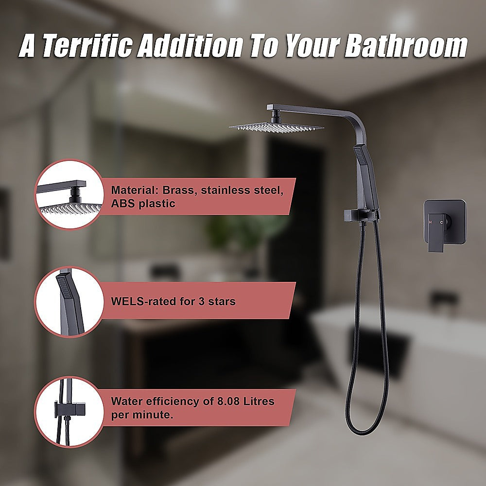 WELS 8" Rain Shower Head Set Square Dual Heads Faucet High Pressure With Mixer 6