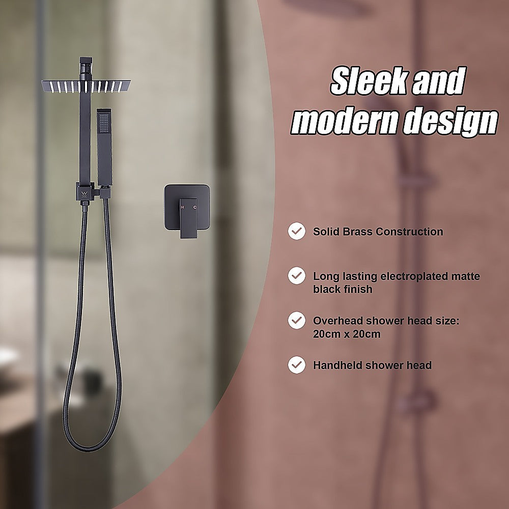 WELS 8" Rain Shower Head Set Square Dual Heads Faucet High Pressure With Mixer 10