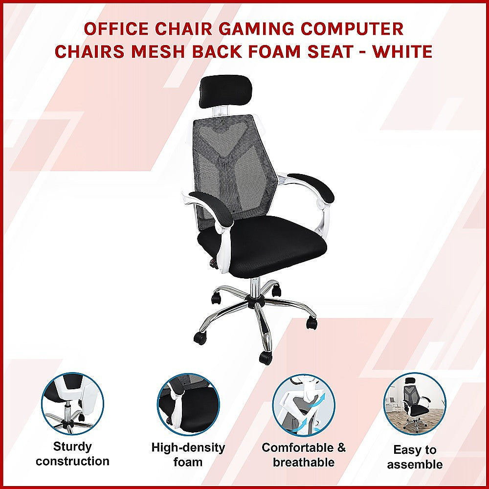 Office Chair Gaming Computer Chairs Mesh Back Foam Seat - White 3