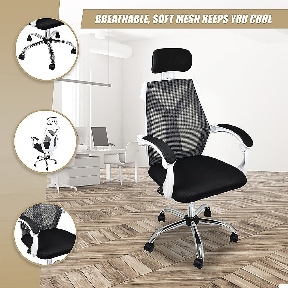 Office Chair Gaming Computer Chairs Mesh Back Foam Seat - White 7