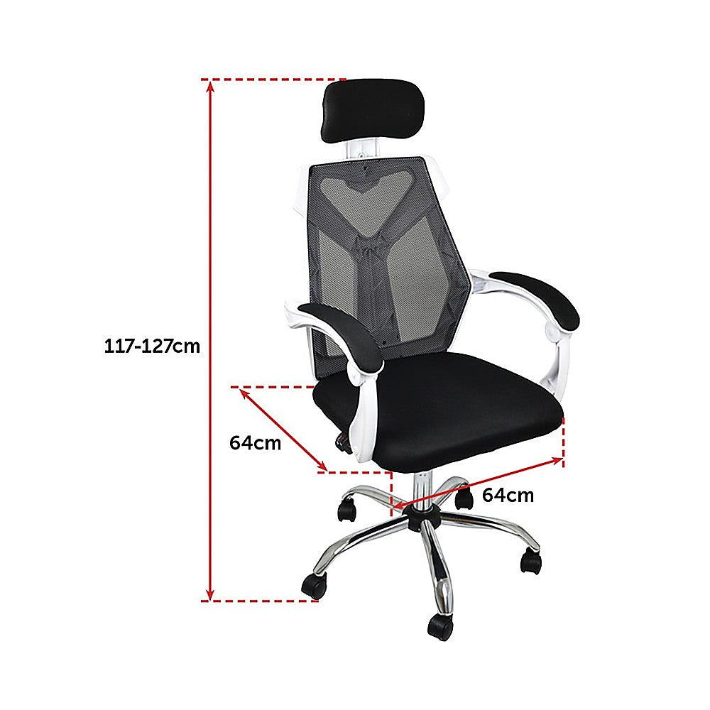 Office Chair Gaming Computer Chairs Mesh Back Foam Seat - White 11