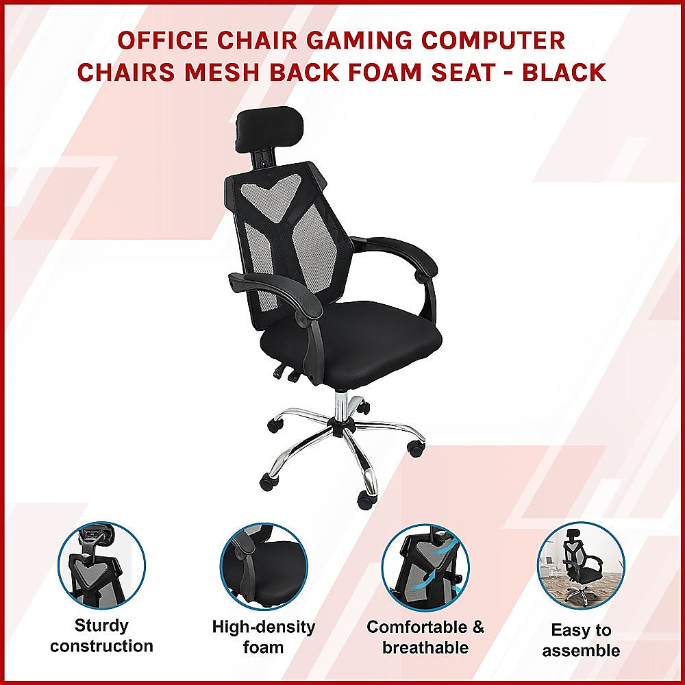 Office Chair Gaming Computer Chairs Mesh Back Foam Seat - Black 3
