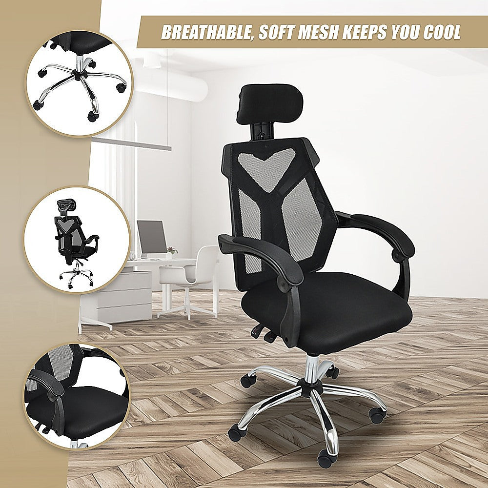 Office Chair Gaming Computer Chairs Mesh Back Foam Seat - Black 7