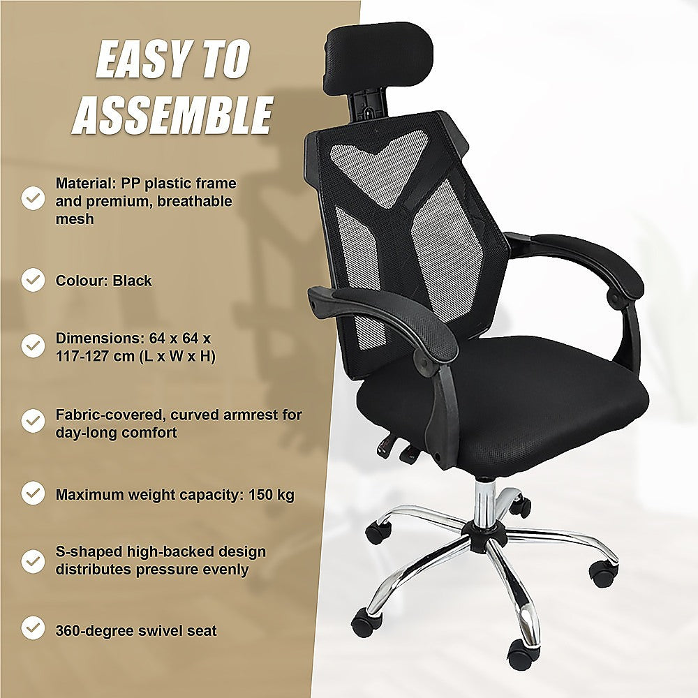 Office Chair Gaming Computer Chairs Mesh Back Foam Seat - Black 9