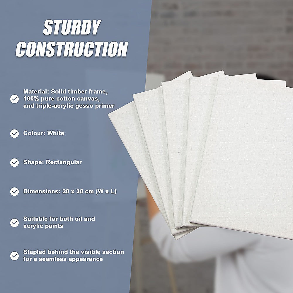 5 pack of 20x30cm Artist Blank Stretched Canvas Canvases Art Large White Range Oil Acrylic Wood 10