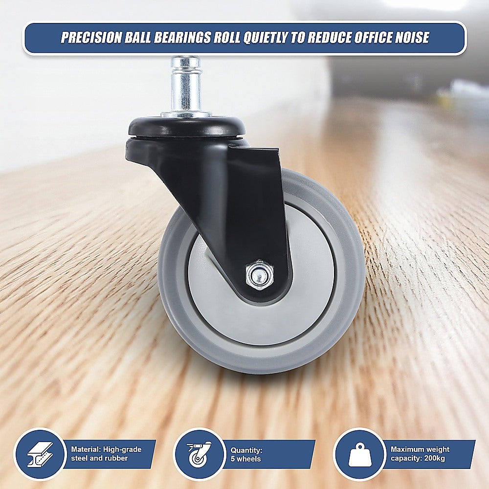 5x Office Chair Caster Wheels Set Heavy Duty & Safe for All Floors w/Universal Fit 10