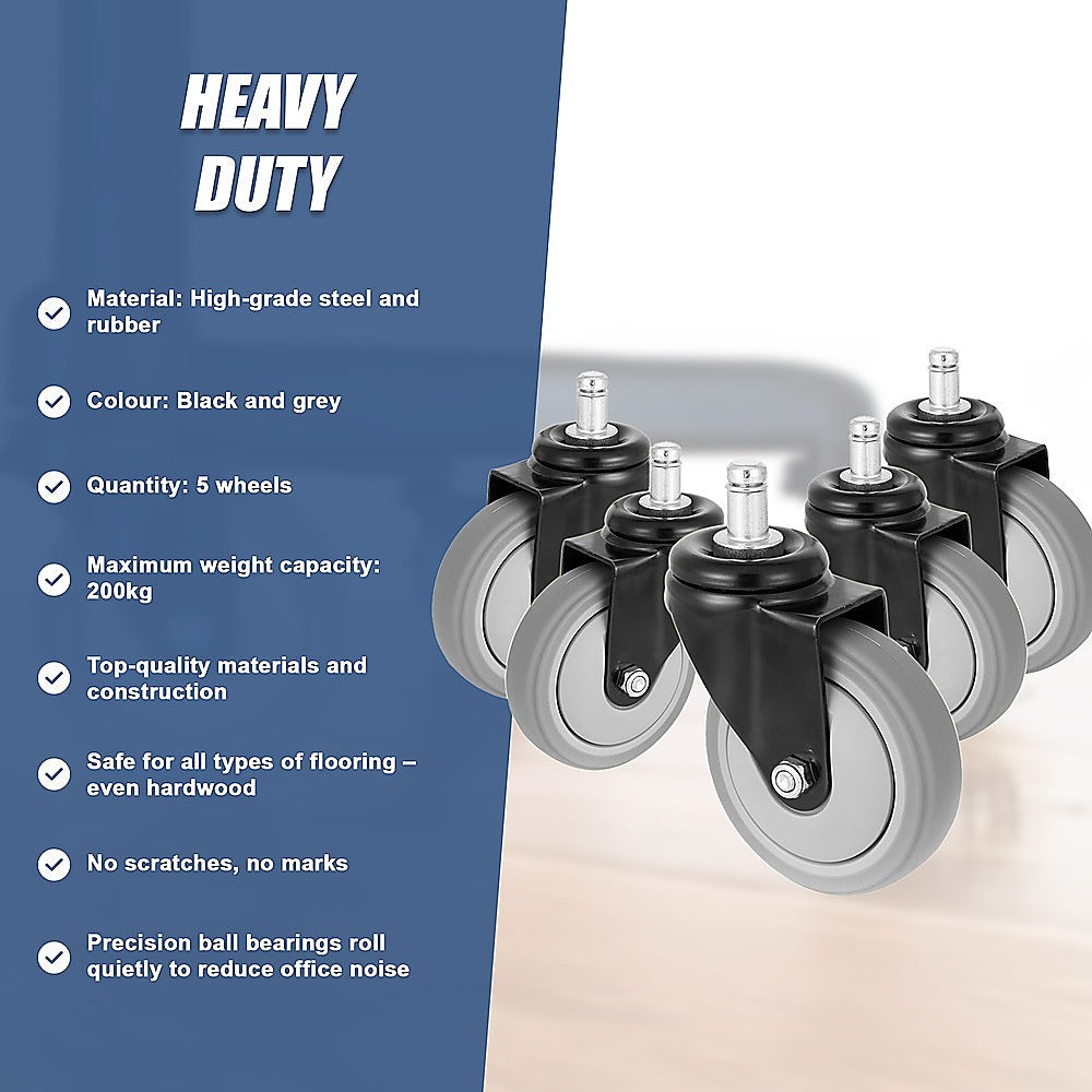 5x Office Chair Caster Wheels Set Heavy Duty & Safe for All Floors w/Universal Fit 11