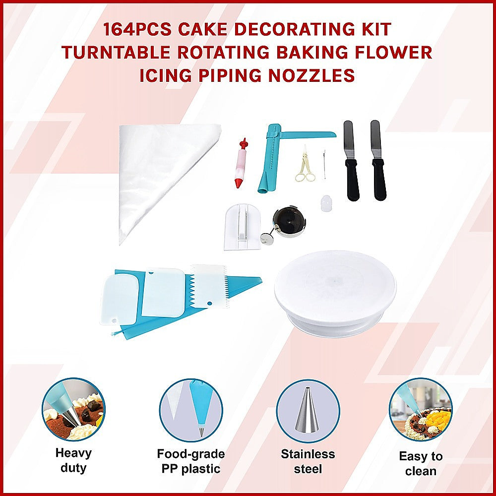 164Pcs Cake Decorating Kit Turntable Rotating Baking Flower Icing Piping Nozzles 3