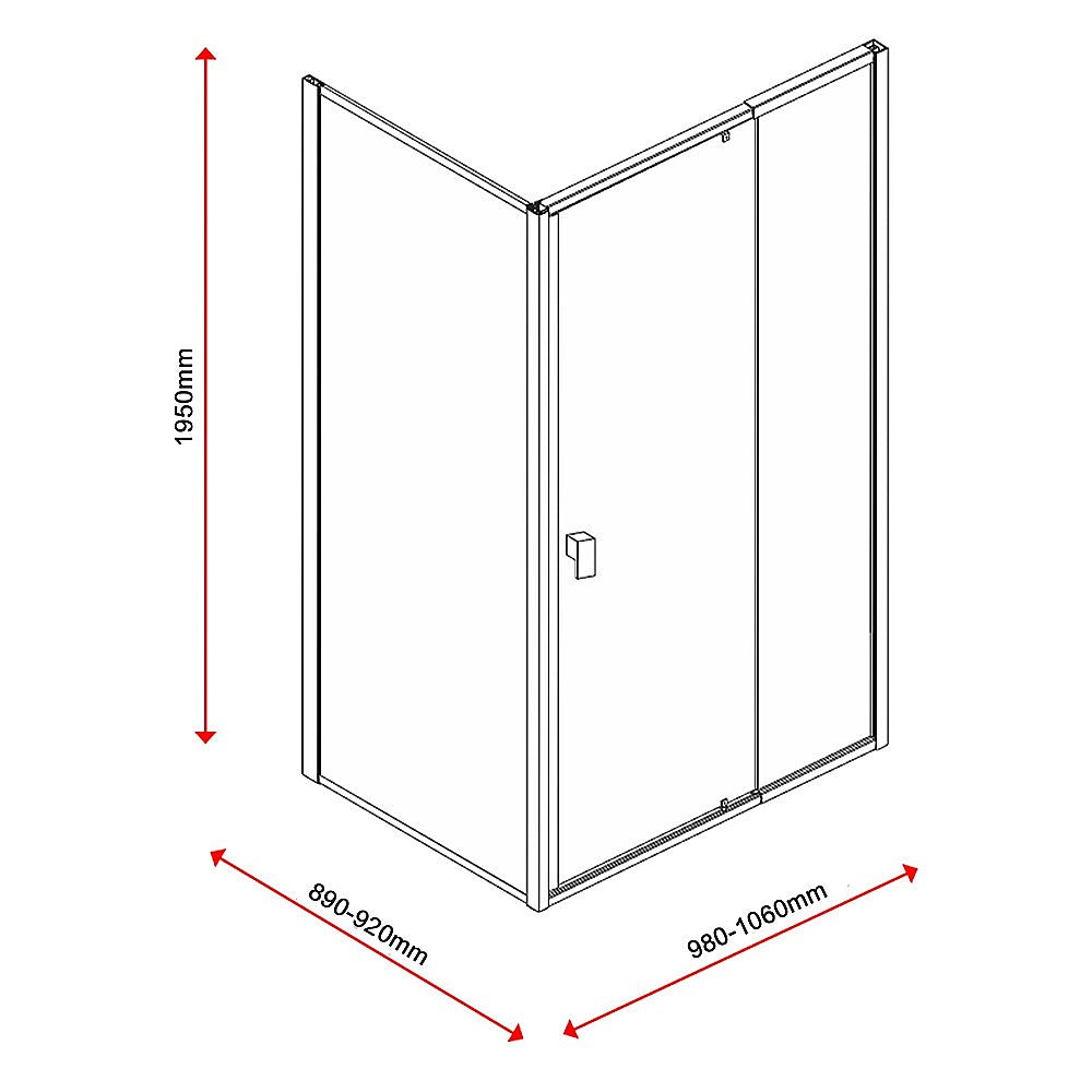 Semi Frameless Shower Screen (98~106)x 195cm & (89~92)x 195cm Side AS/NZS Glass 8