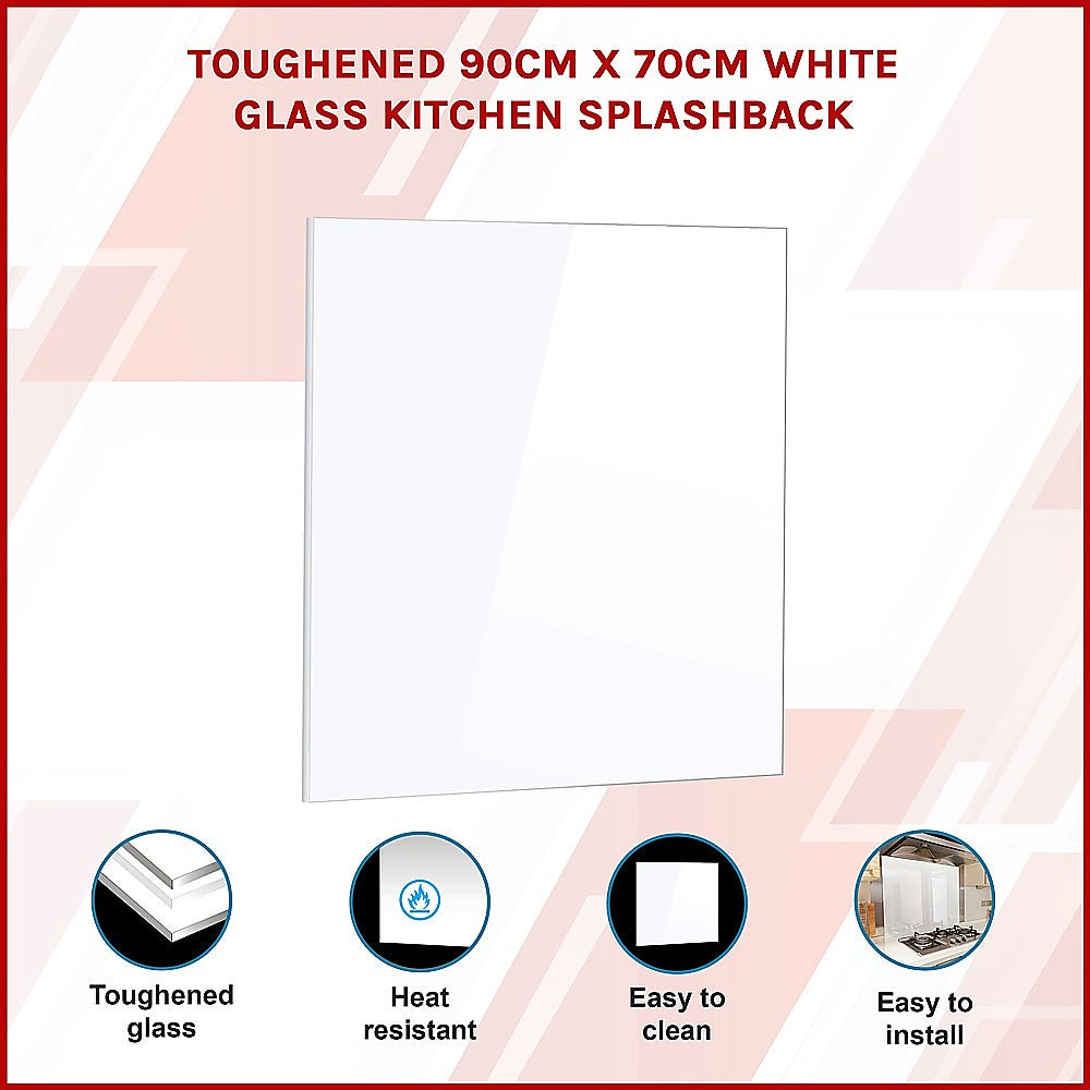 Toughened 90cm x 70cm White Glass Kitchen Splashback 3