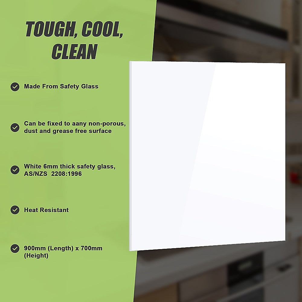 Toughened 90cm x 70cm White Glass Kitchen Splashback 9