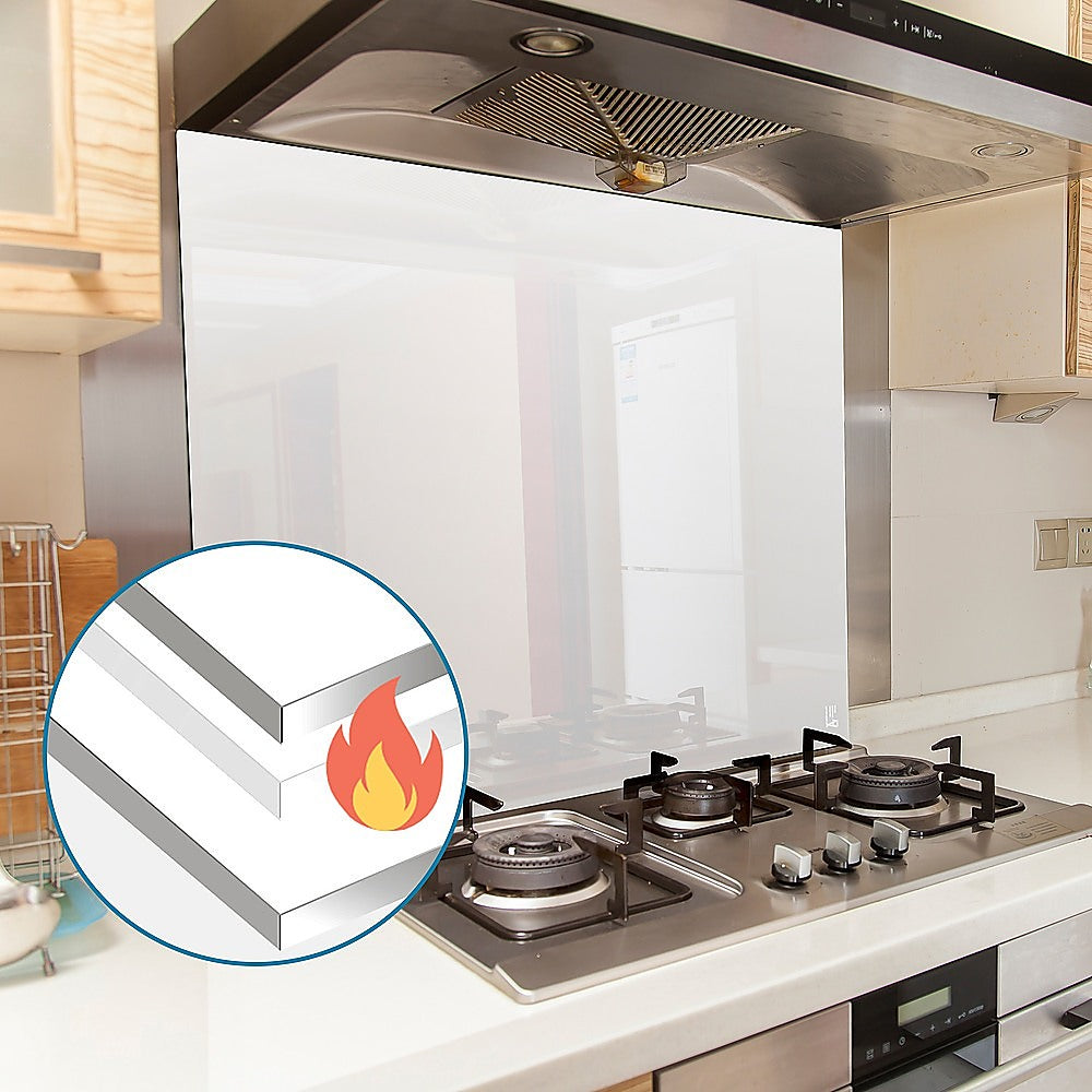 Toughened 90cm x 75cm White Glass Kitchen Splashback 5