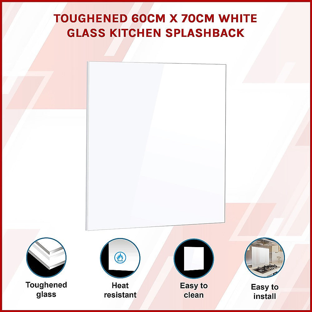 Toughened 60cm x 70cm White Glass Kitchen Splashback 3