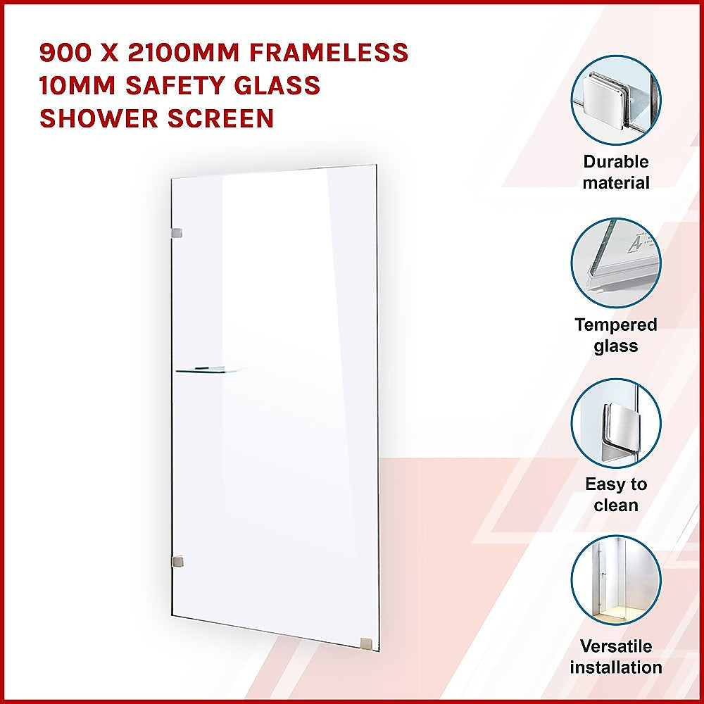 900 x 2100mm Frameless 10mm Safety Glass Shower Screen 3