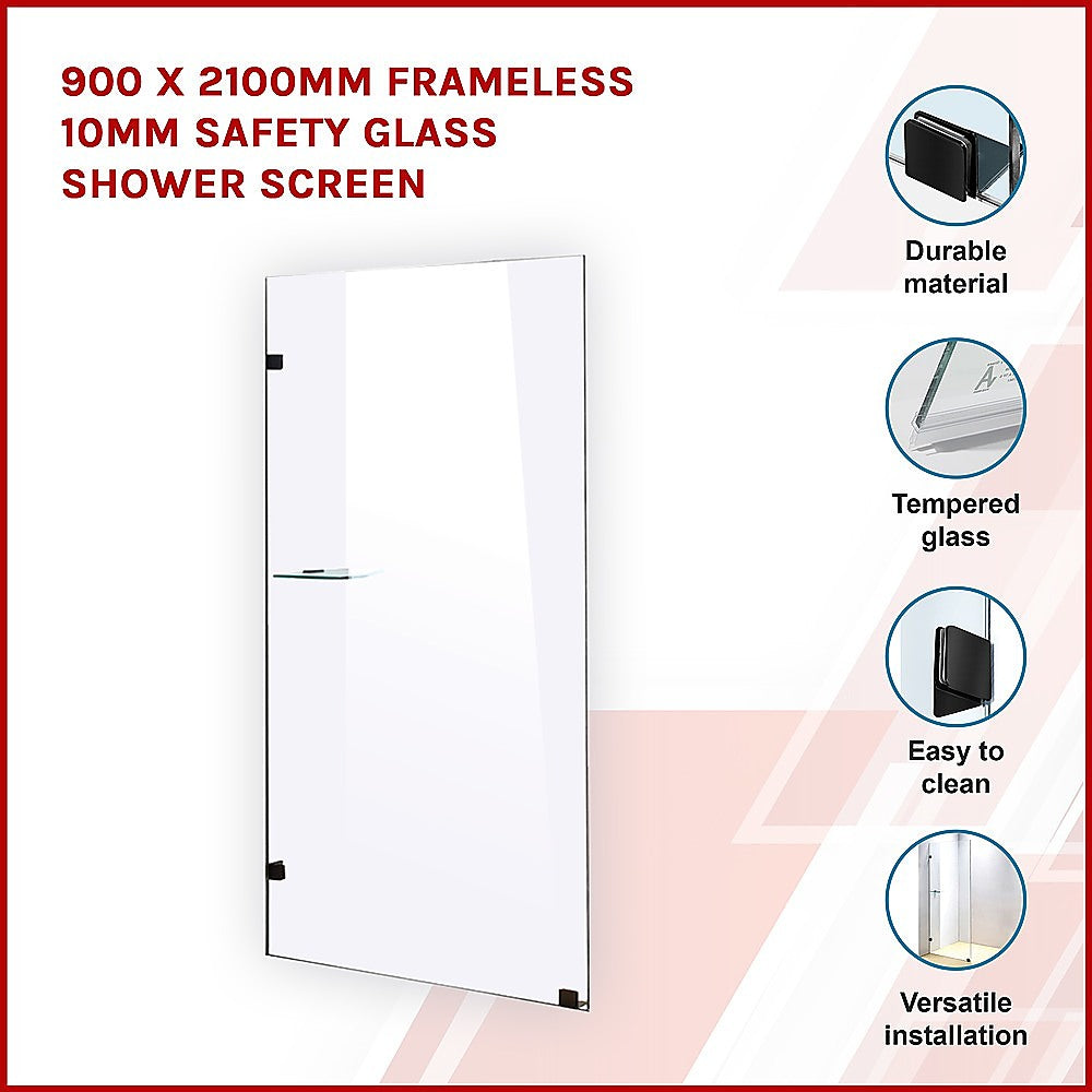 900 x 2100mm Frameless 10mm Safety Glass Shower Screen 3
