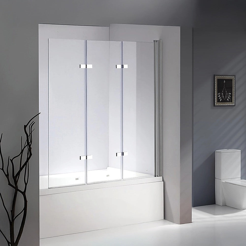 3 Fold Chrome Folding Bath Shower Screen Door Panel 1300mm x 1400mm