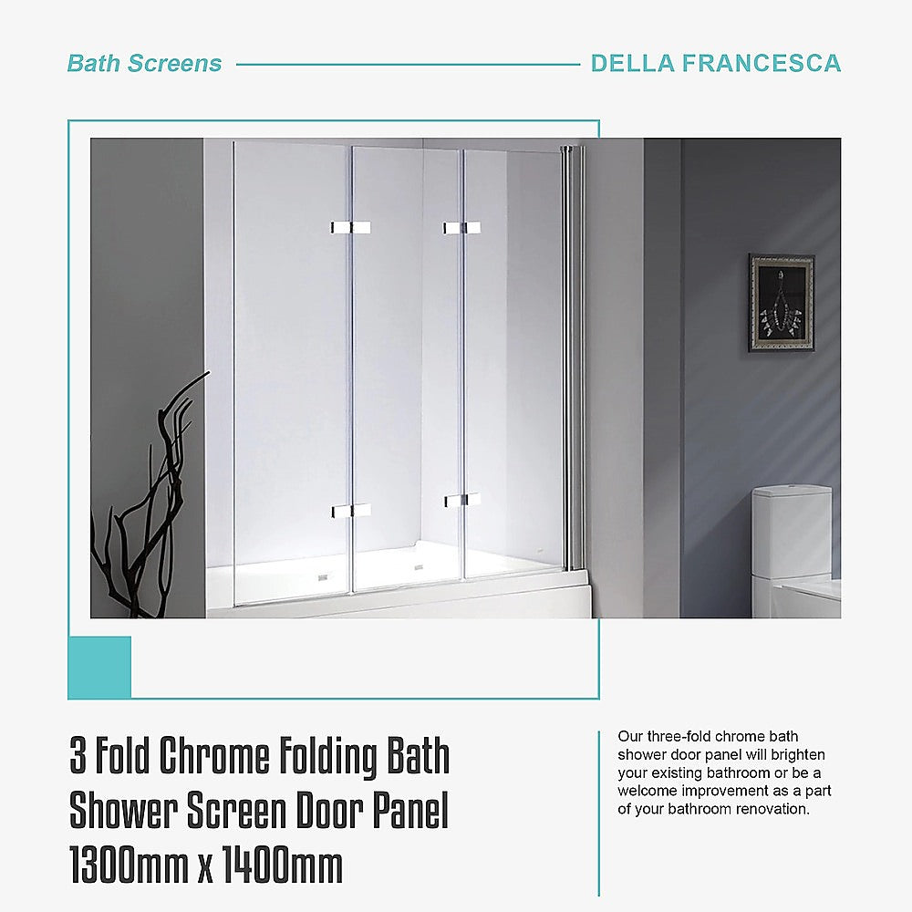 3 Fold Chrome Folding Bath Shower Screen Door Panel 1300mm x 1400mm 7