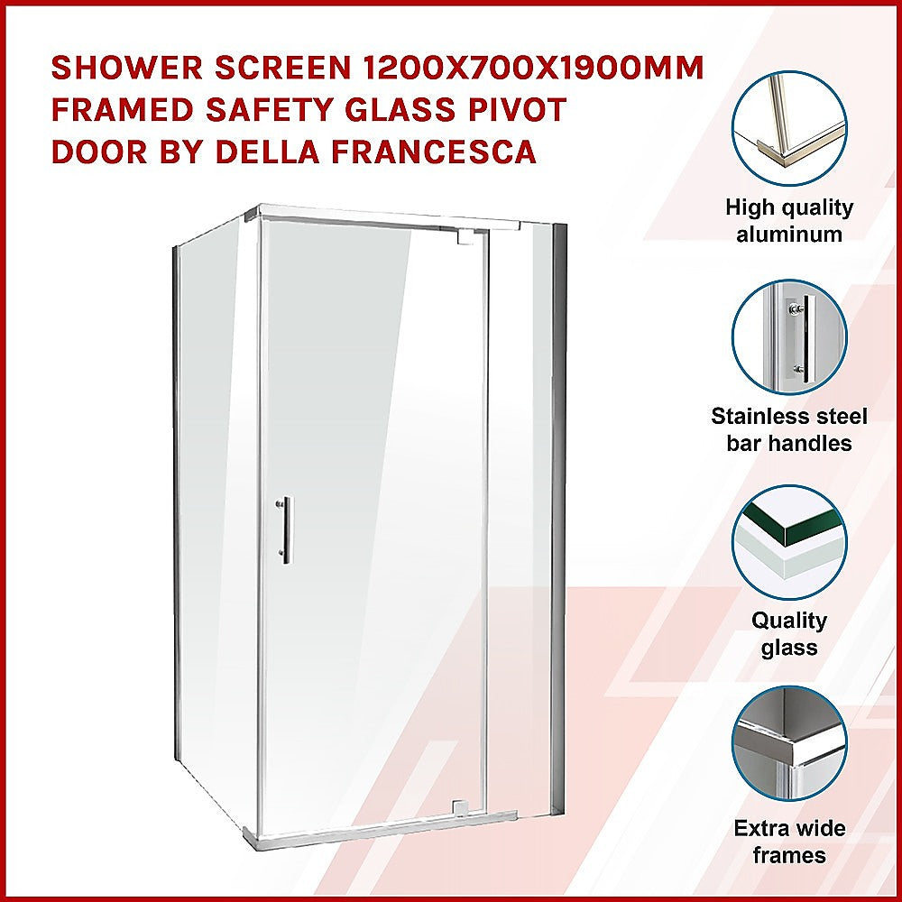 Shower Screen 1200x700x1900mm Framed Safety Glass Pivot Door By Della Francesca 3