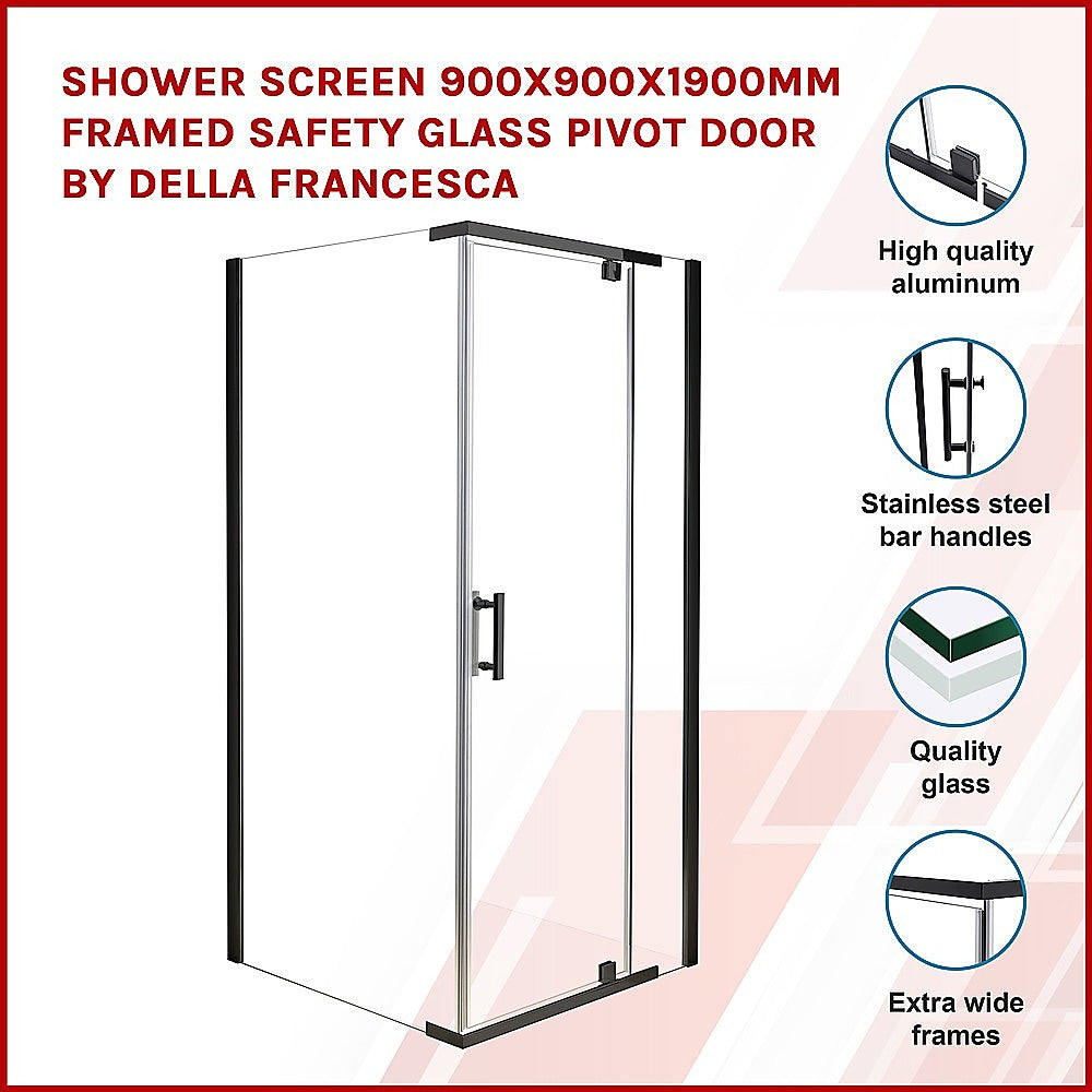 Shower Screen 900x900x1900mm Framed Safety Glass Pivot Door By Della Francesca 3