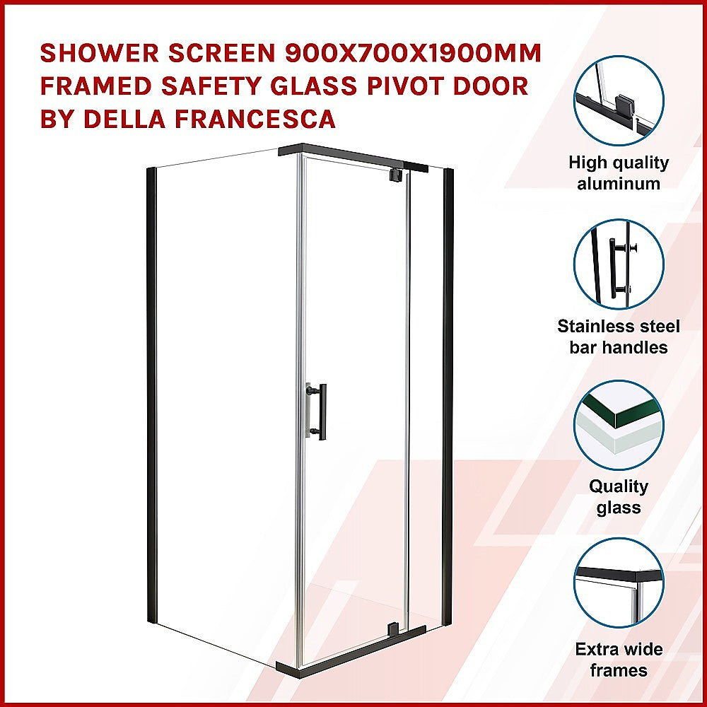 Shower Screen 900x700x1900mm Framed Safety Glass Pivot Door By Della Francesca 3