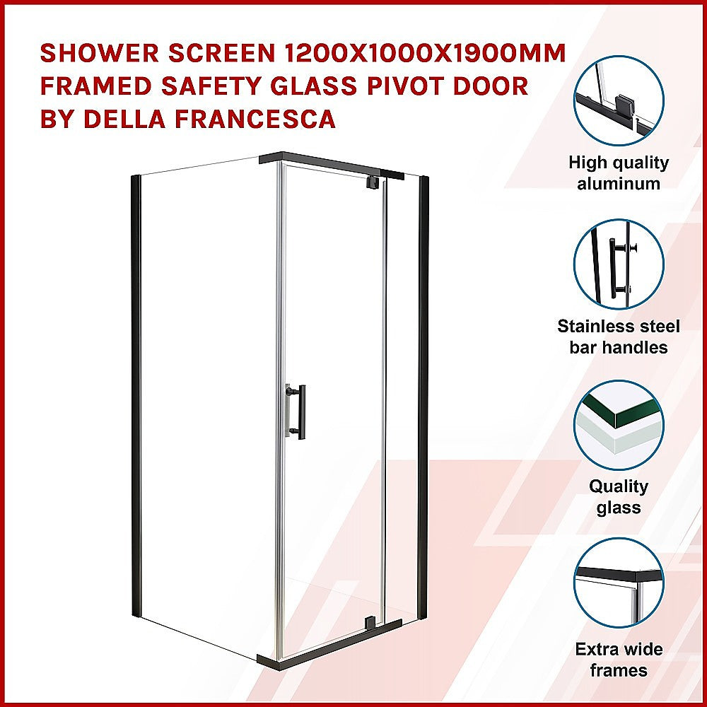 Shower Screen 1200x1000x1900mm Framed Safety Glass Pivot Door By Della Francesca 3