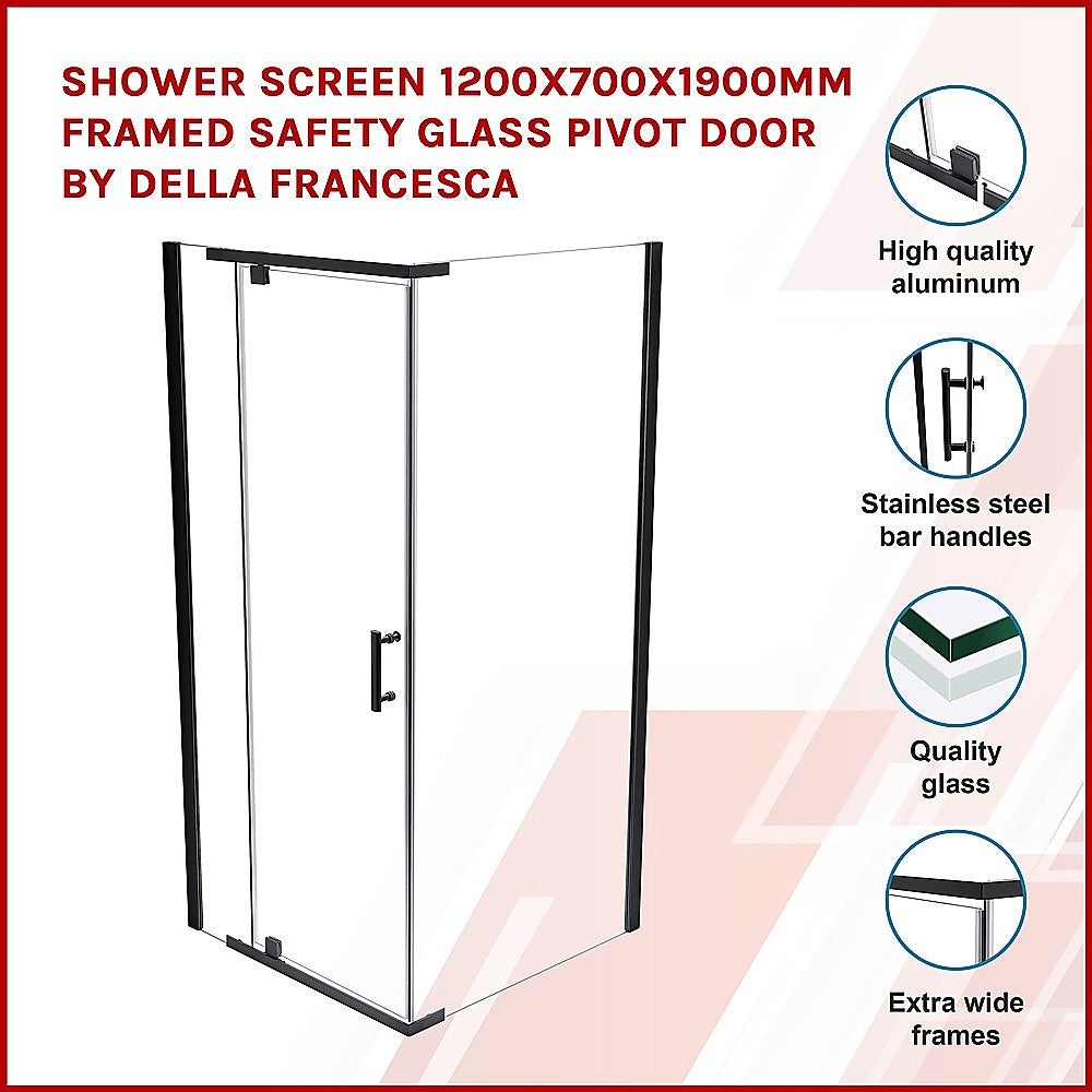 Shower Screen 1200x700x1900mm Framed Safety Glass Pivot Door By Della Francesca 3