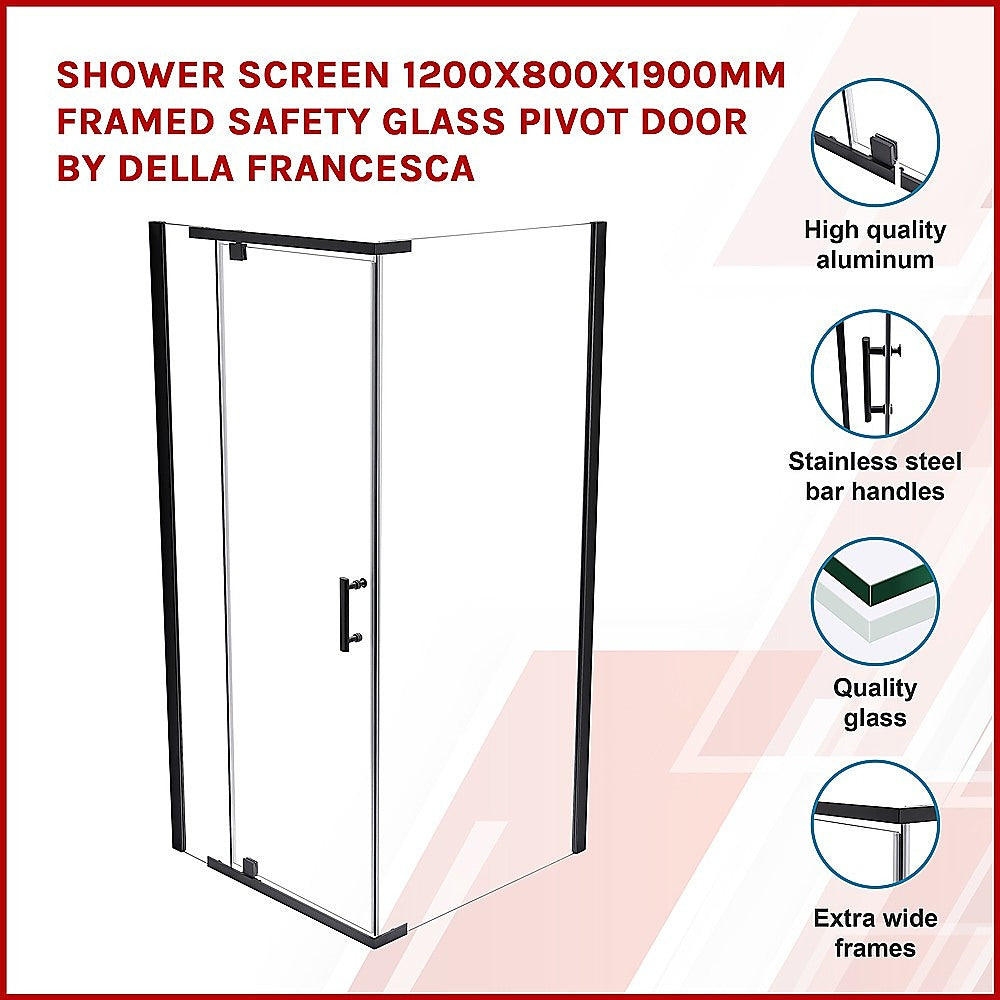 Shower Screen 1200x800x1900mm Framed Safety Glass Pivot Door By Della Francesca 3