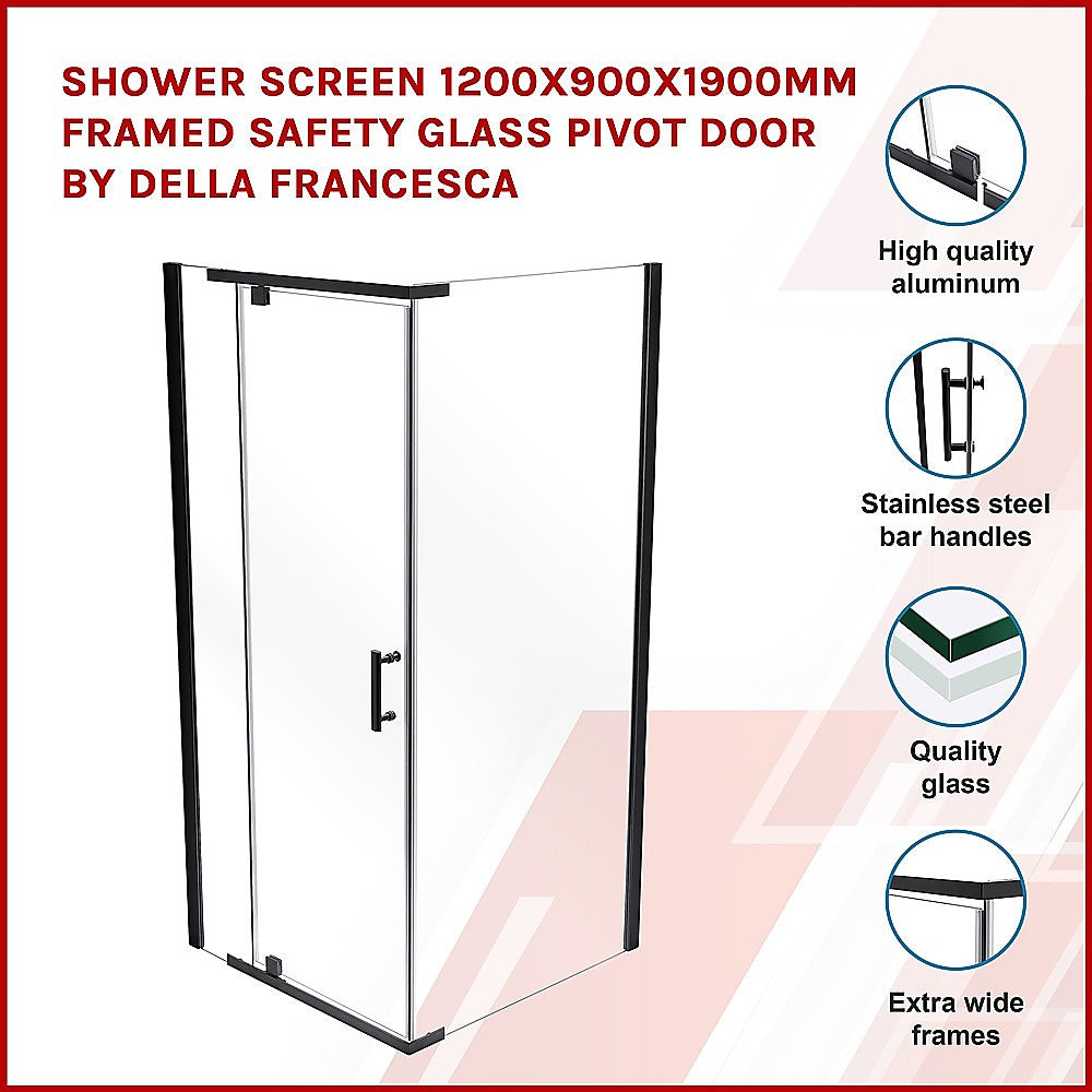 Shower Screen 1200x900x1900mm Framed Safety Glass Pivot Door By Della Francesca 3