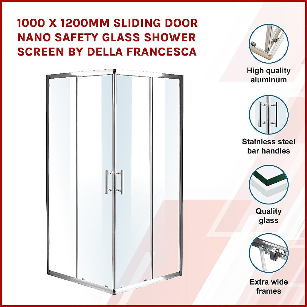 1000 x 1200mm Sliding Door Nano Safety Glass Shower Screen By Della Francesca 3