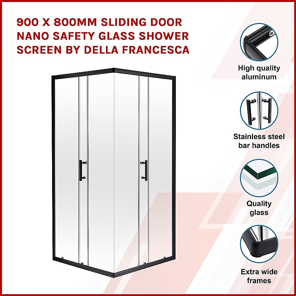 900 x 800mm Sliding Door Nano Safety Glass Shower Screen By Della Francesca 3
