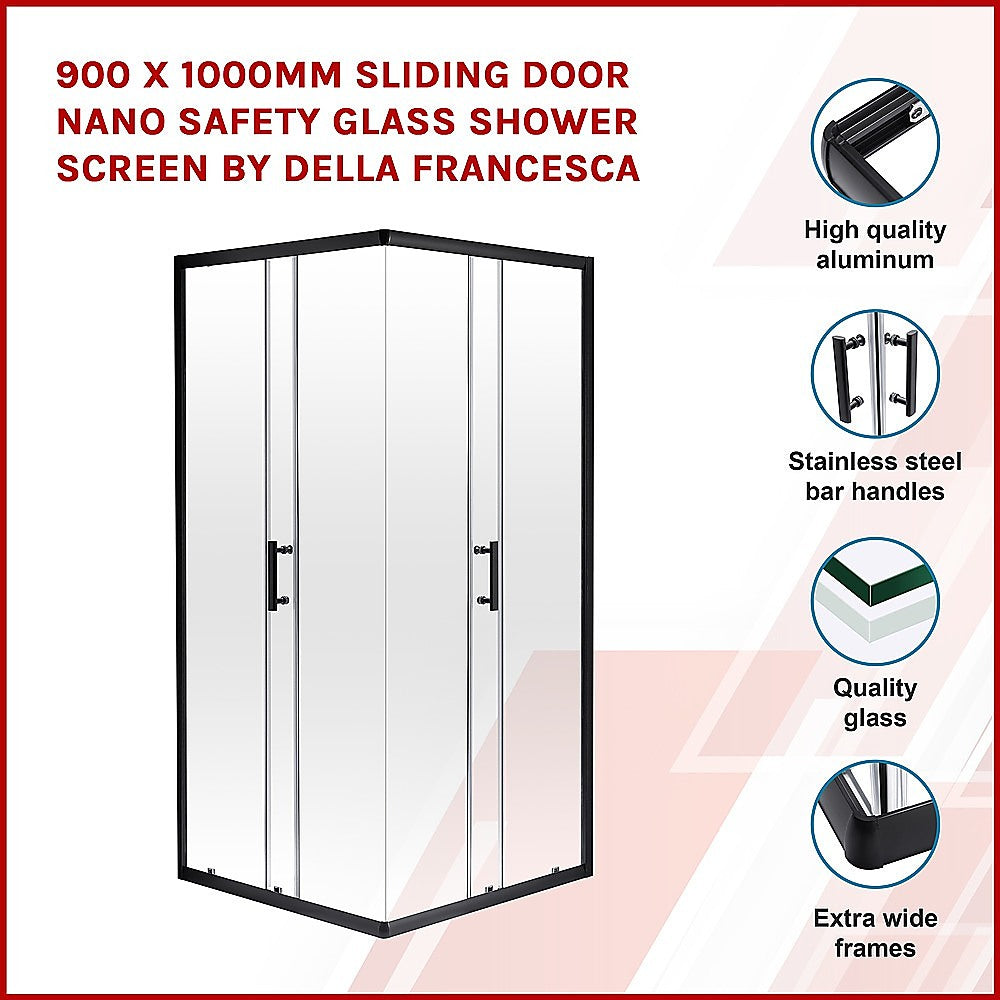 900 x 1000mm Sliding Door Nano Safety Glass Shower Screen By Della Francesca 3