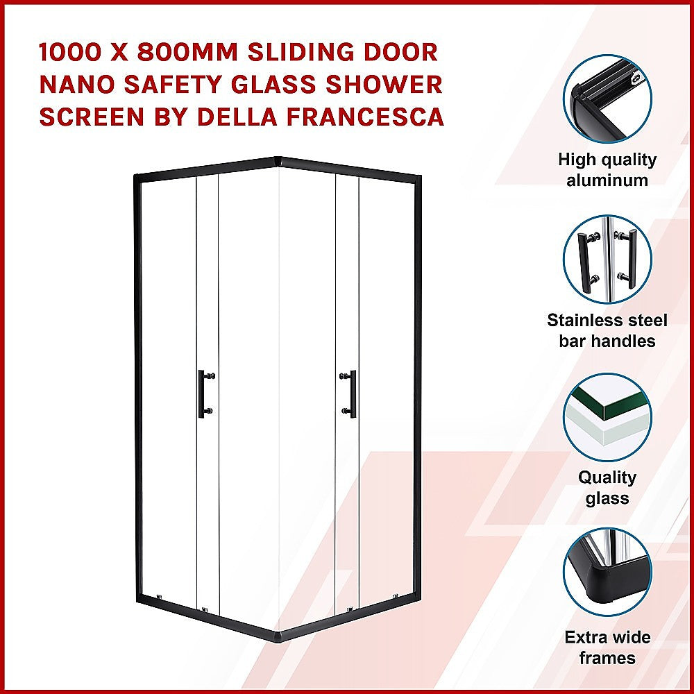 1000 x 800mm Sliding Door Nano Safety Glass Shower Screen By Della Francesca 3