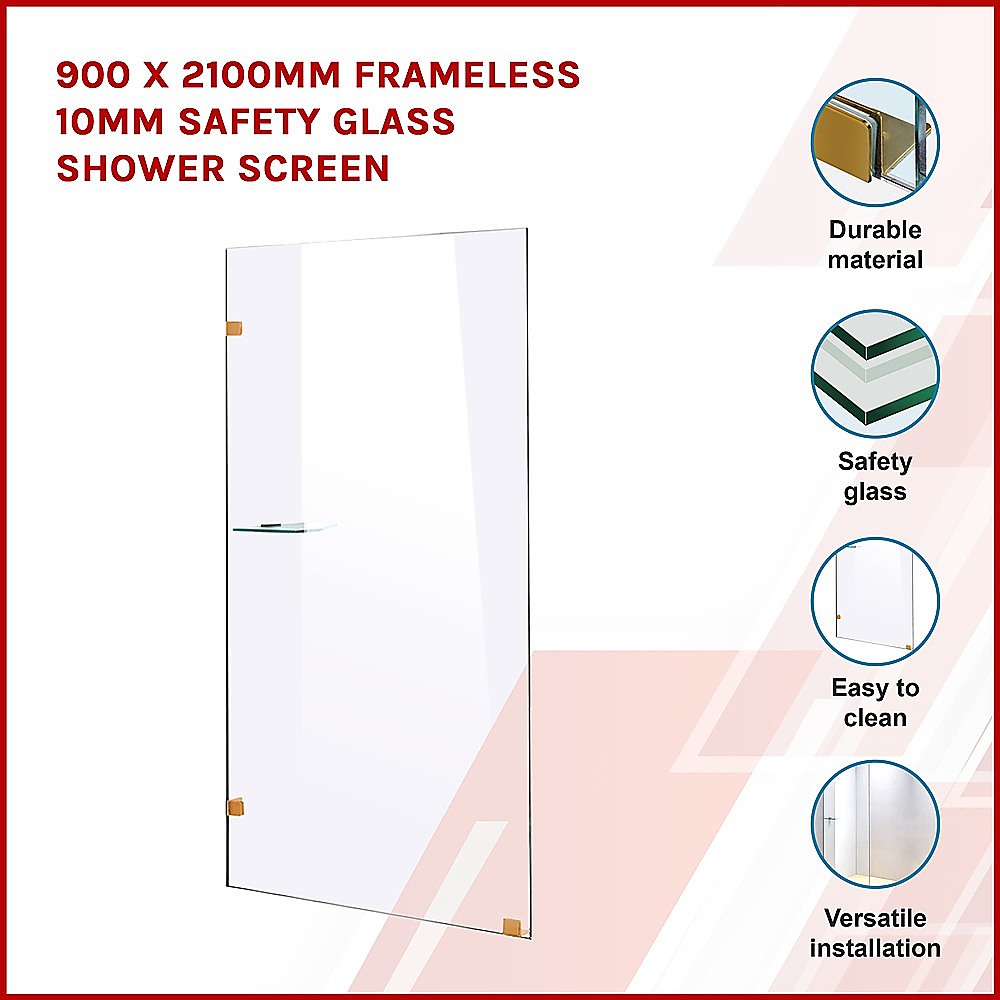 900 x 2100mm Frameless 10mm Safety Glass Shower Screen 3