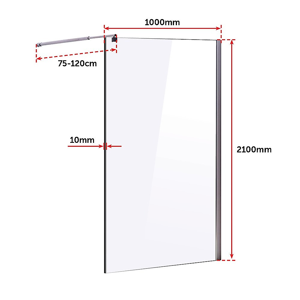 1000 x 2100mm Frameless 10mm Safety Glass Shower Screen 5