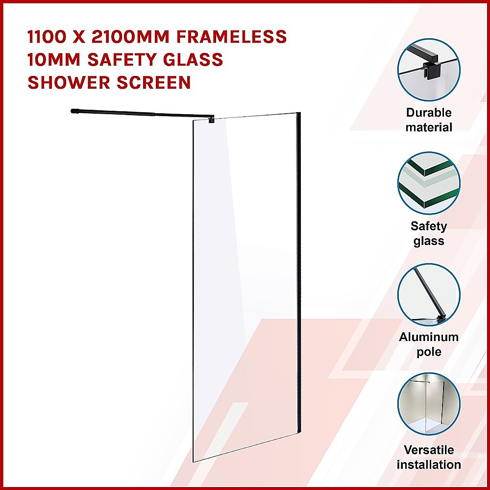 1000 x 2100mm Frameless 10mm Safety Glass Shower Screen 3