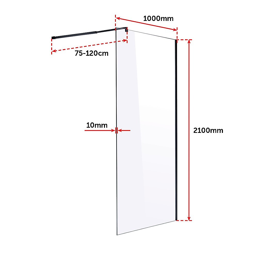 1000 x 2100mm Frameless 10mm Safety Glass Shower Screen 6