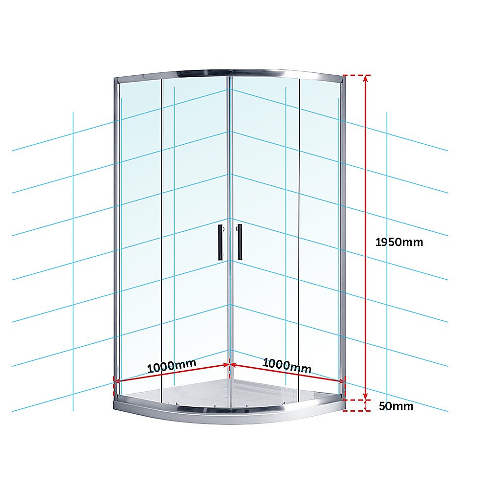 100 x 100cm Rounded Sliding 6mm Curved Shower Screen with Base in Chrome 6