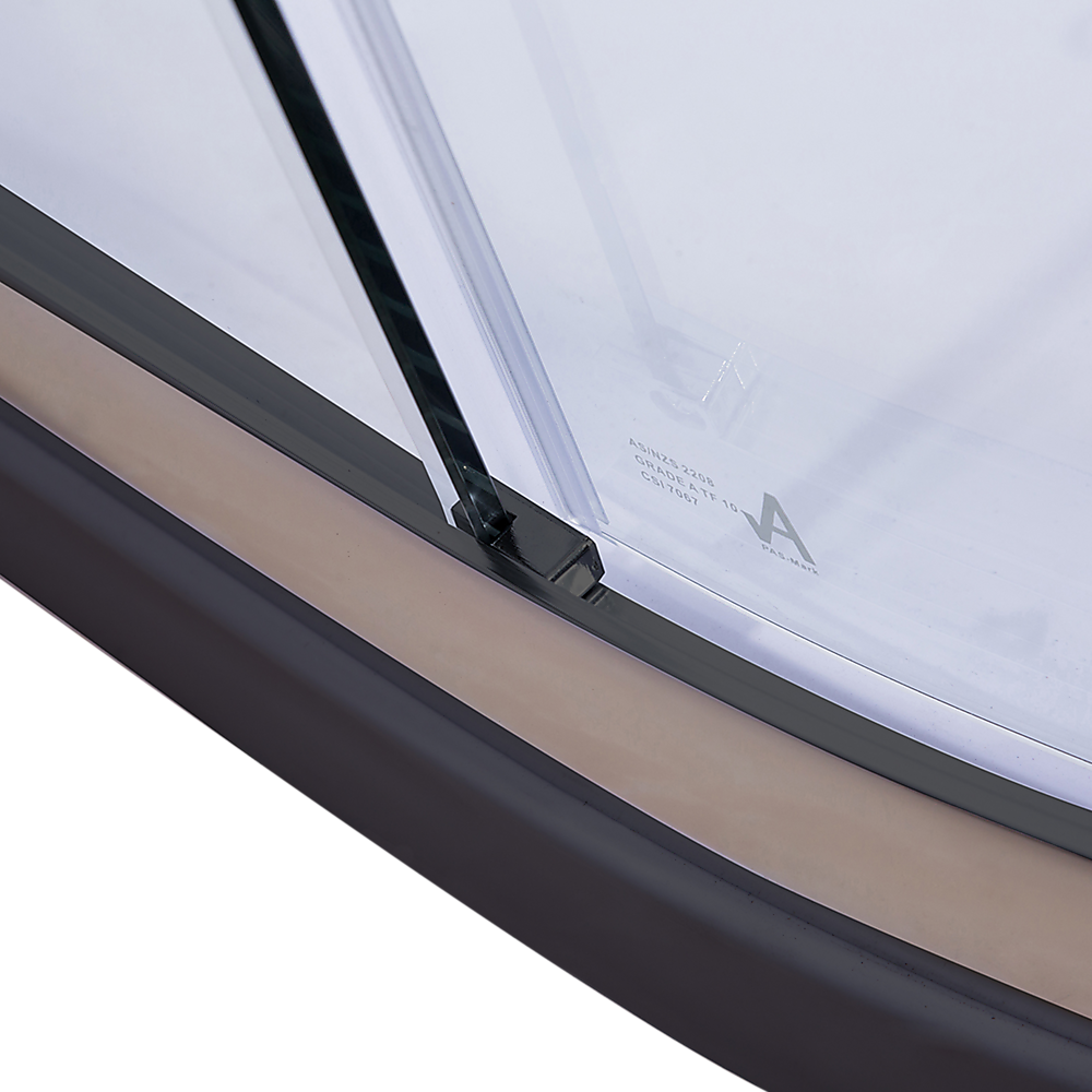 90 x 90cm Rounded Sliding 6mm Curved Shower Screen with Base in Black 6