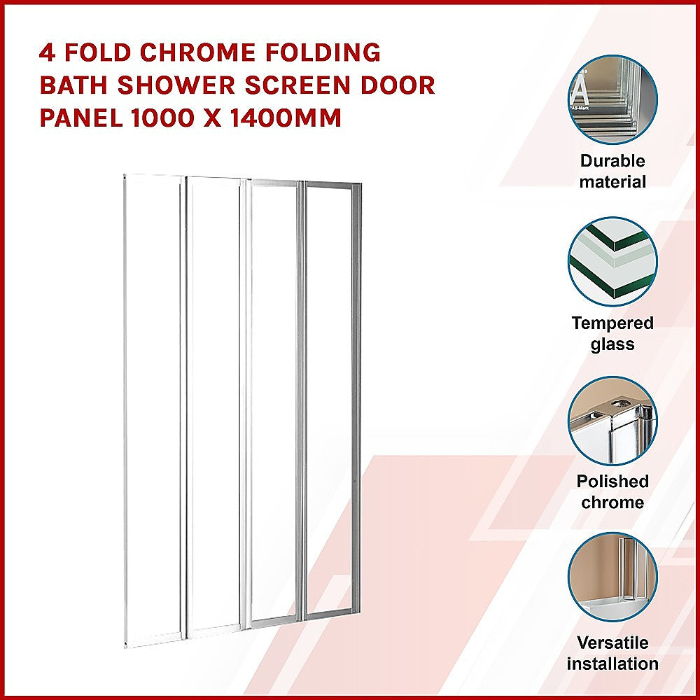 4 Fold Chrome Folding Bath Shower Screen Door Panel 1000 x 1400mm 3
