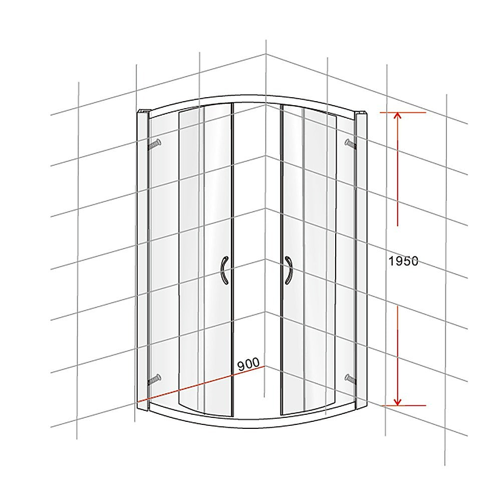 90 x 90cm Chrome Rounded Sliding 6mm Curved Shower Screen with Black Base 7