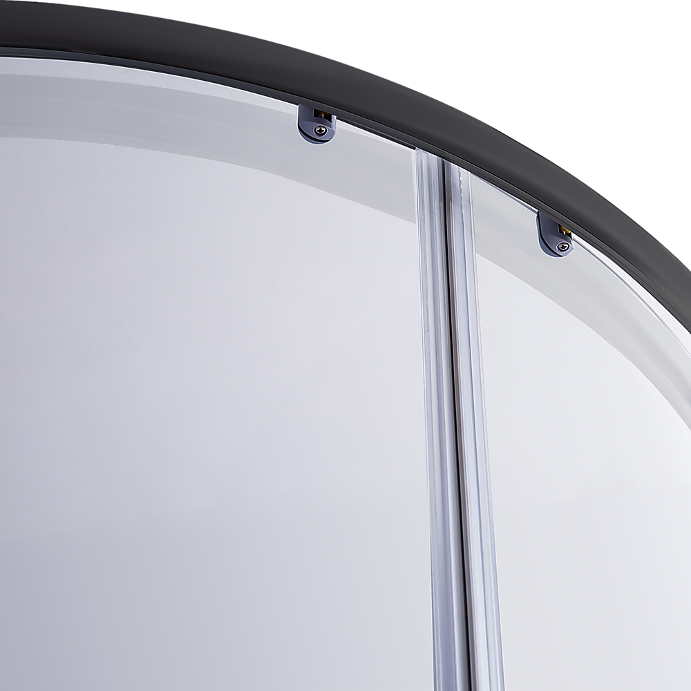 90 x 90cm Black Rounded Sliding 6mm Curved Shower Screen with White Base 4