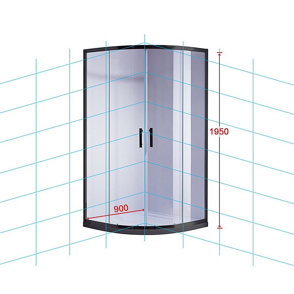 90 x 90cm Black Rounded Sliding 6mm Curved Shower Screen with White Base 8