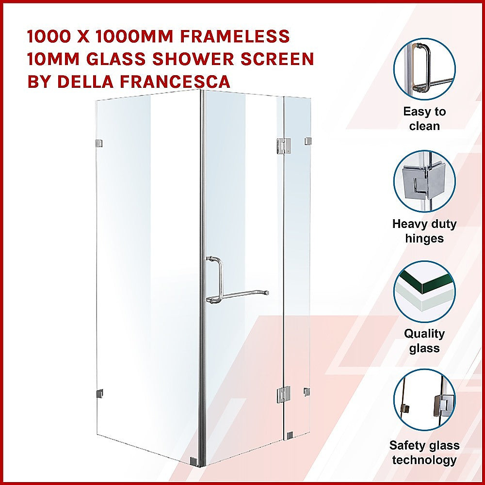 1000 x 1000mm Frameless 10mm Glass Shower Screen By Della Francesca 3
