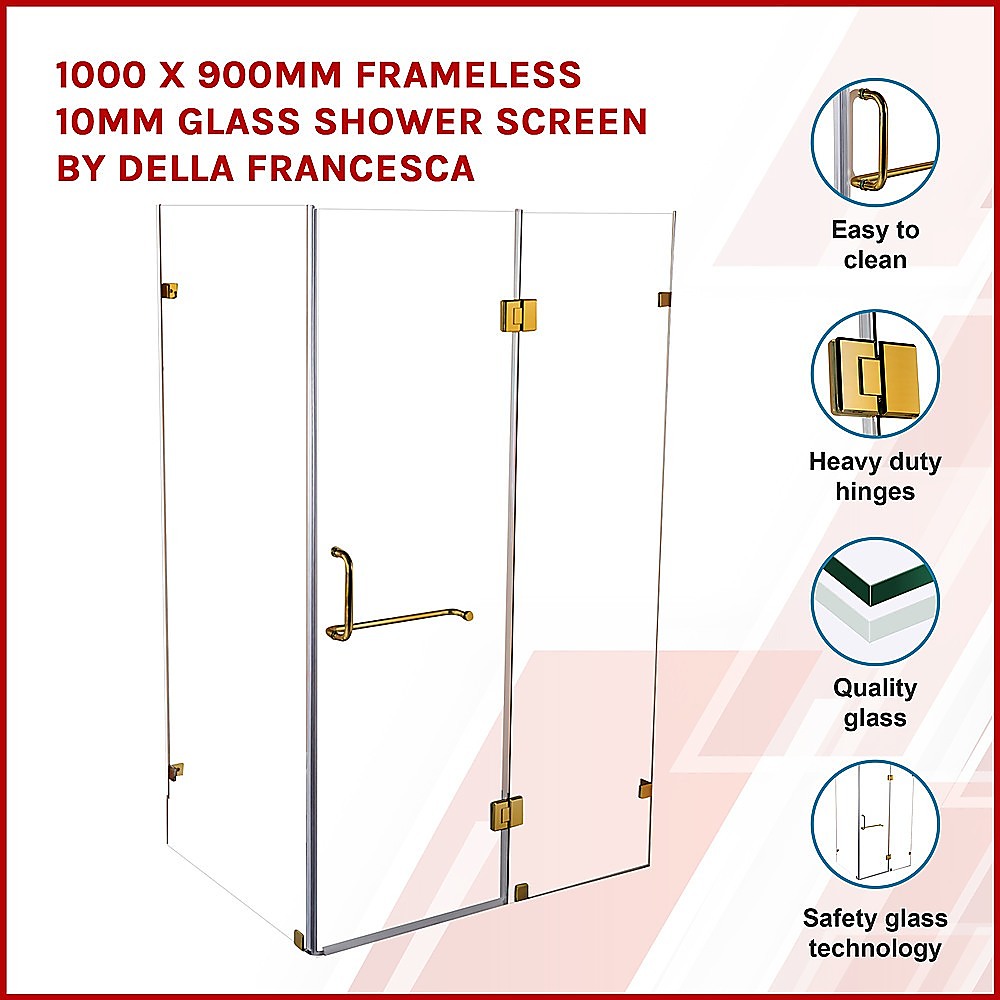 1000 x 900mm Frameless 10mm Glass Shower Screen By Della Francesca 3