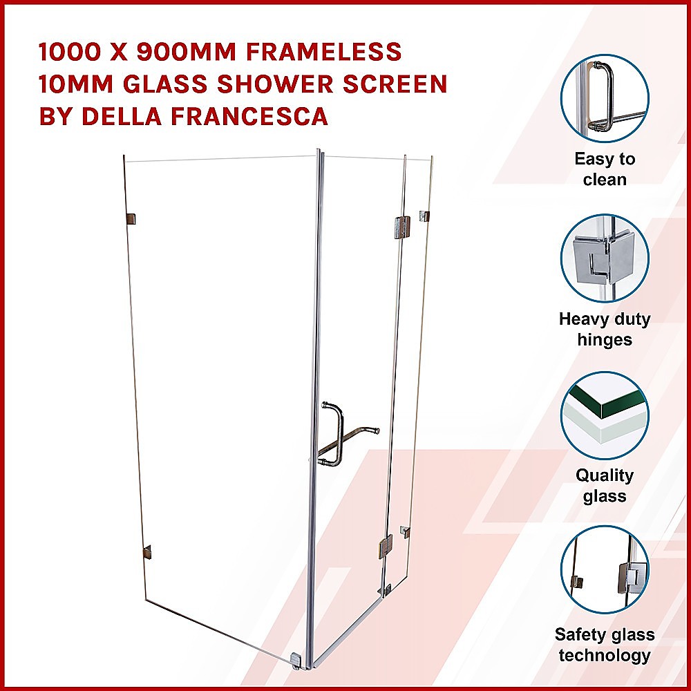 1000 x 900mm Frameless 10mm Glass Shower Screen By Della Francesca 3