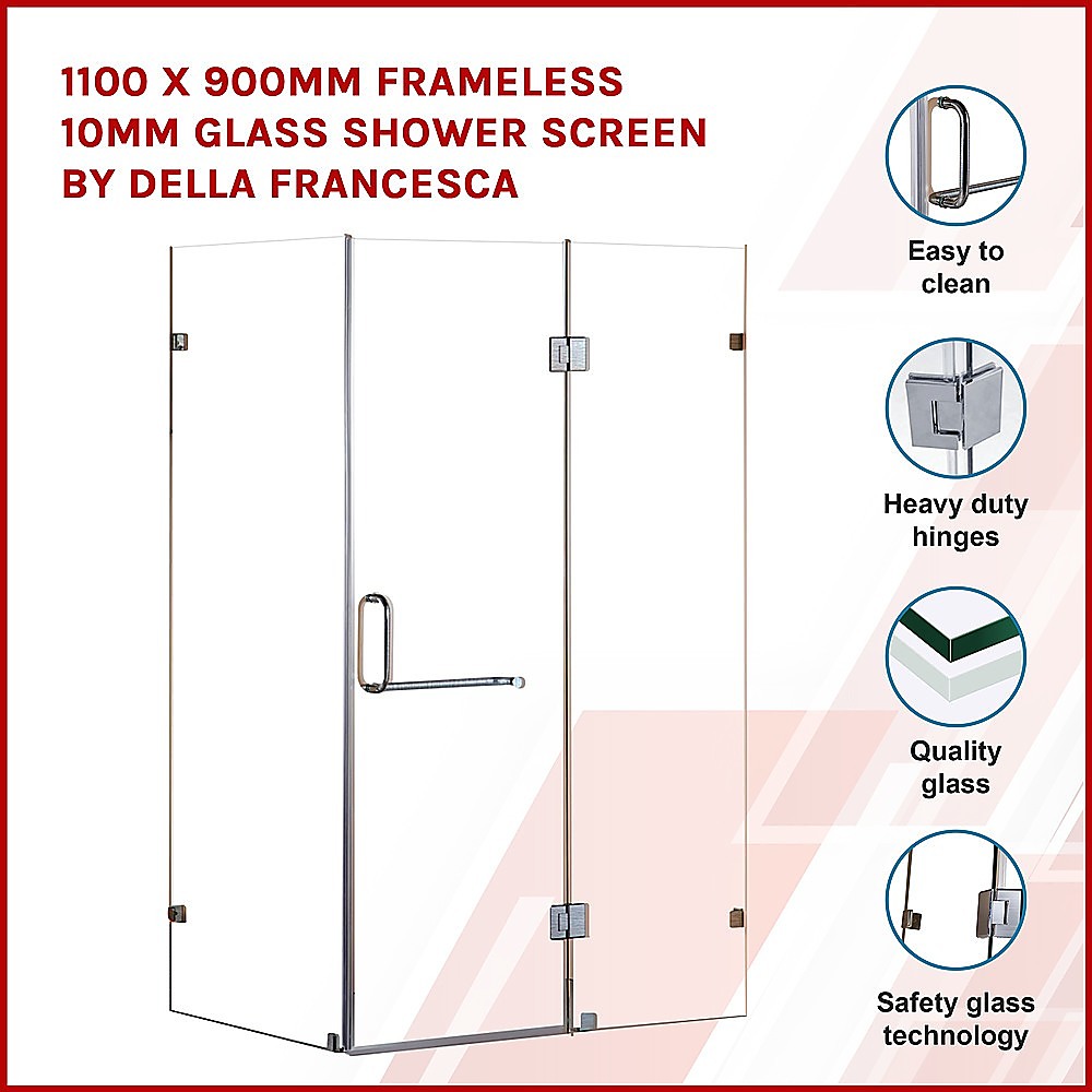 1100 x 900mm Frameless 10mm Glass Shower Screen By Della Francesca 3