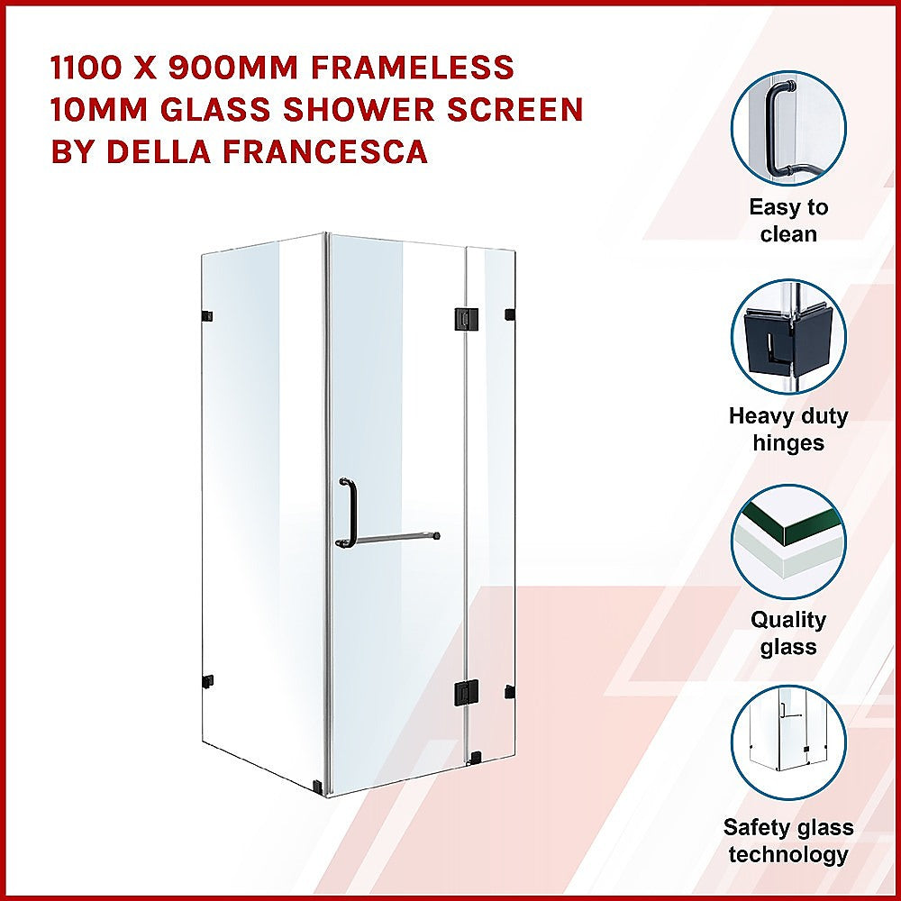 1100 x 900mm Frameless 10mm Glass Shower Screen By Della Francesca 3
